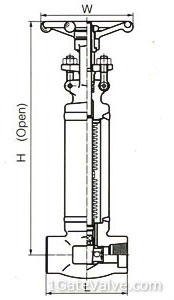 800 Lb, Welded Bonnet(WB),Bolted Gland(BG), Outside Screws and Yoke(OS&Y), Bellows Seal Gate Valve-Dimension(mm) and Weights(Kg)